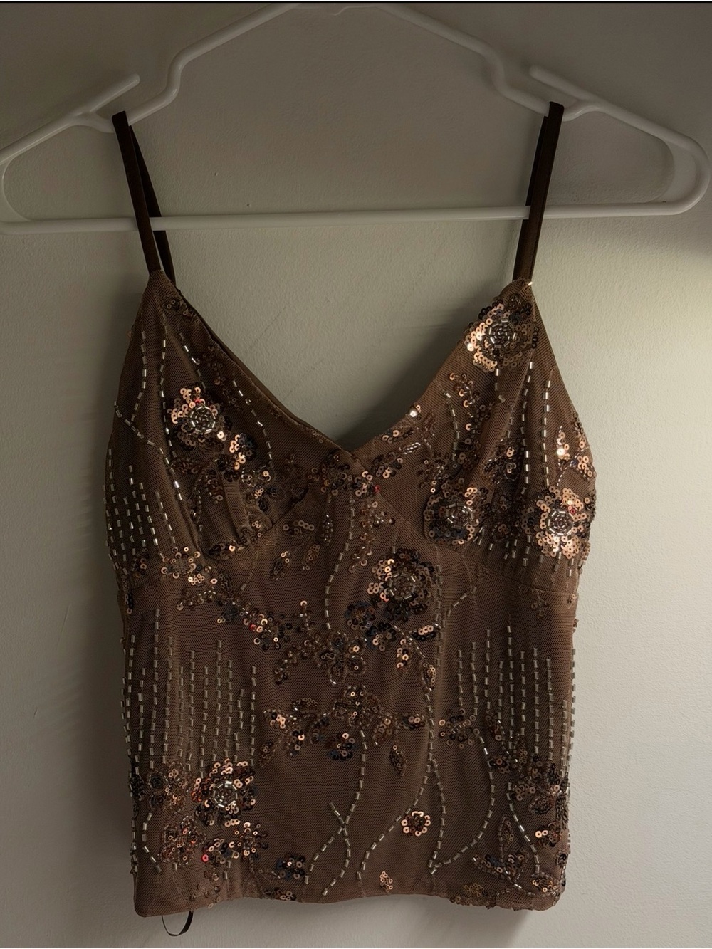 Studio Sequined Embroidered Strapless Tank Top - Brown
